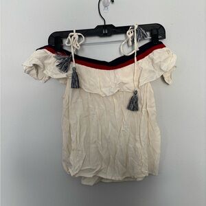 American Eagle Cream Off-Shoulder Top with Tassels